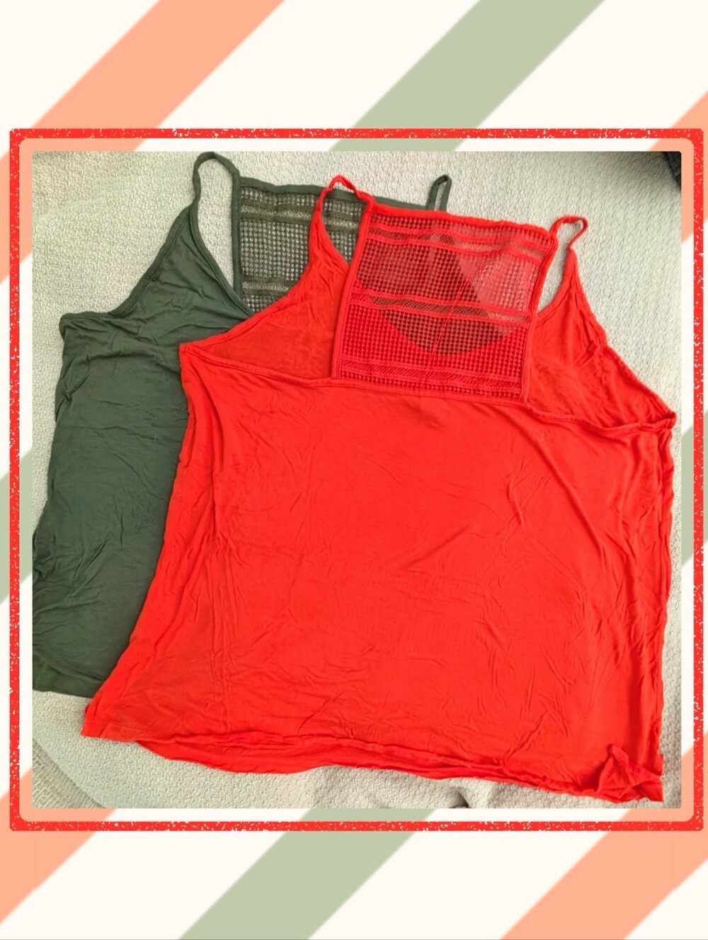 Bundle Two Lace/Knit Back Old Navy Tank Tops, Size 3X Army Green And Orange Red